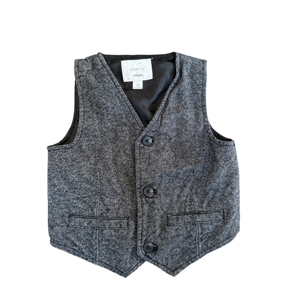 Gymboree Dressed Up Boys Tweed Vest Size 3T Formal Dressy Button Front‎ Gray